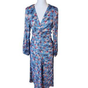 NSR Napean Sea Rd Womens Dress Large Blue Floral Heidi Ruched Slit Front NEW